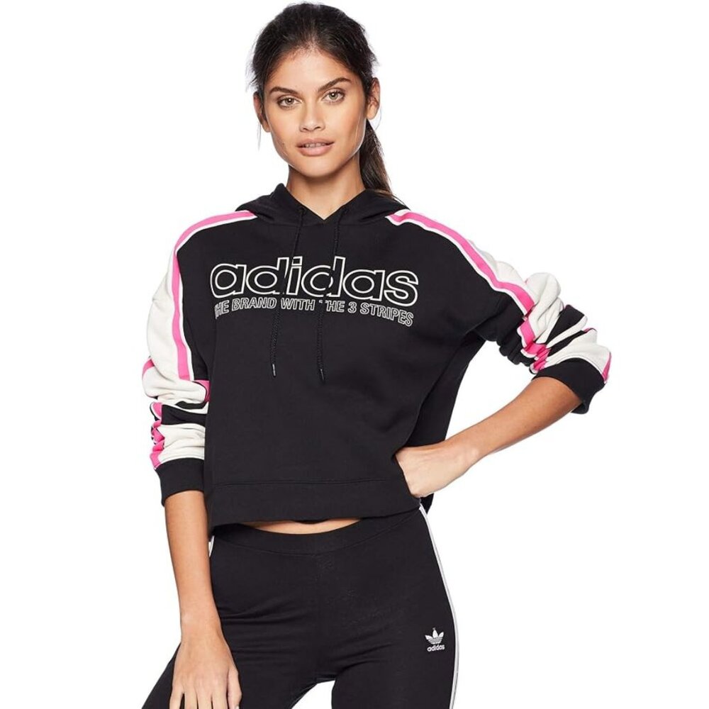 Adidas Originals Motorcross Racing Cropped Hoodie Sweatshirt Black Pink White